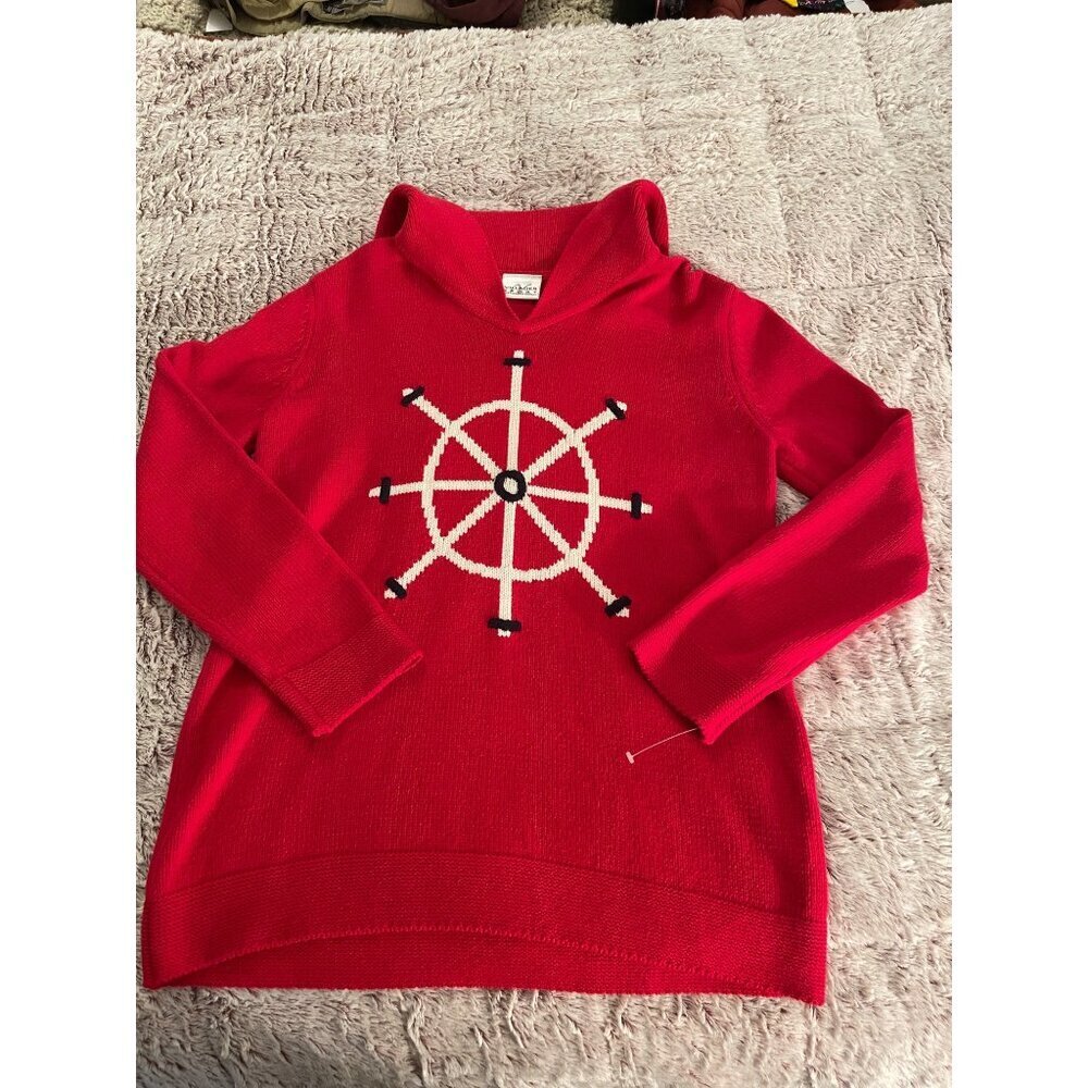 Red Villager‎ Sport Nautical Wheel Sweater Women's Sz M Cotton & Acrylic